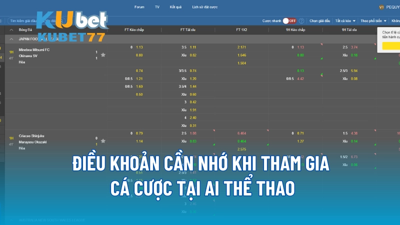 Điều khoản cần nhớ khi tham gia cá cược tại AI Thể Thao