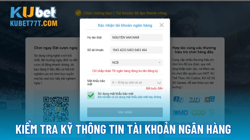 Kiểm tra kỹ thông tin tài khoản ngân hàng